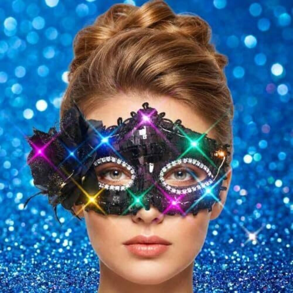 4573 Black Masquerade Mask Light Up Halloween Masks and Adult